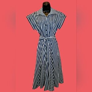 Robbie Bee Navy and White Striped Maxi Dress